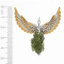 Silver pendant with moldavite - wings - 10664