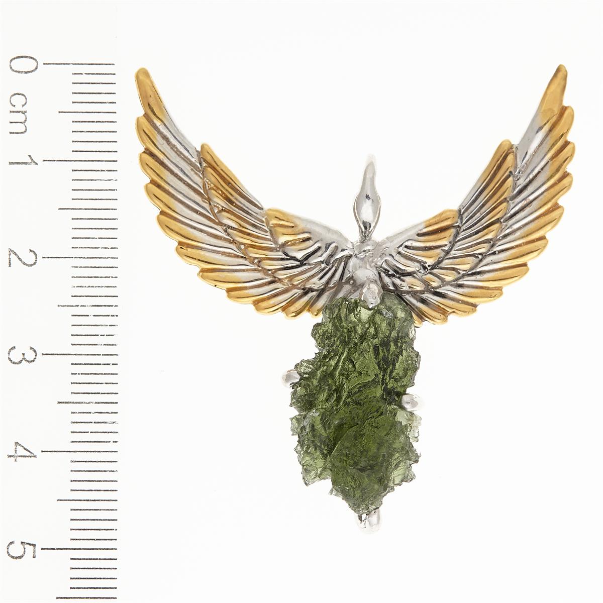 Silver pendant with moldavite - wings - 10664