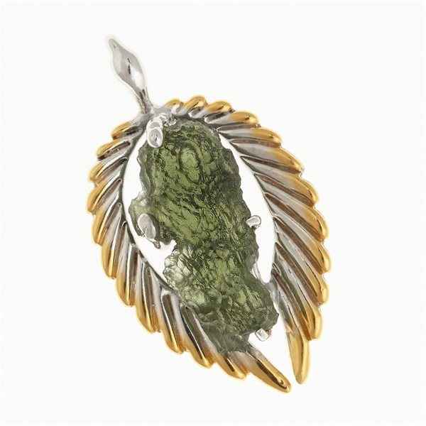 Silver pendant with moldavite - wings - 10668