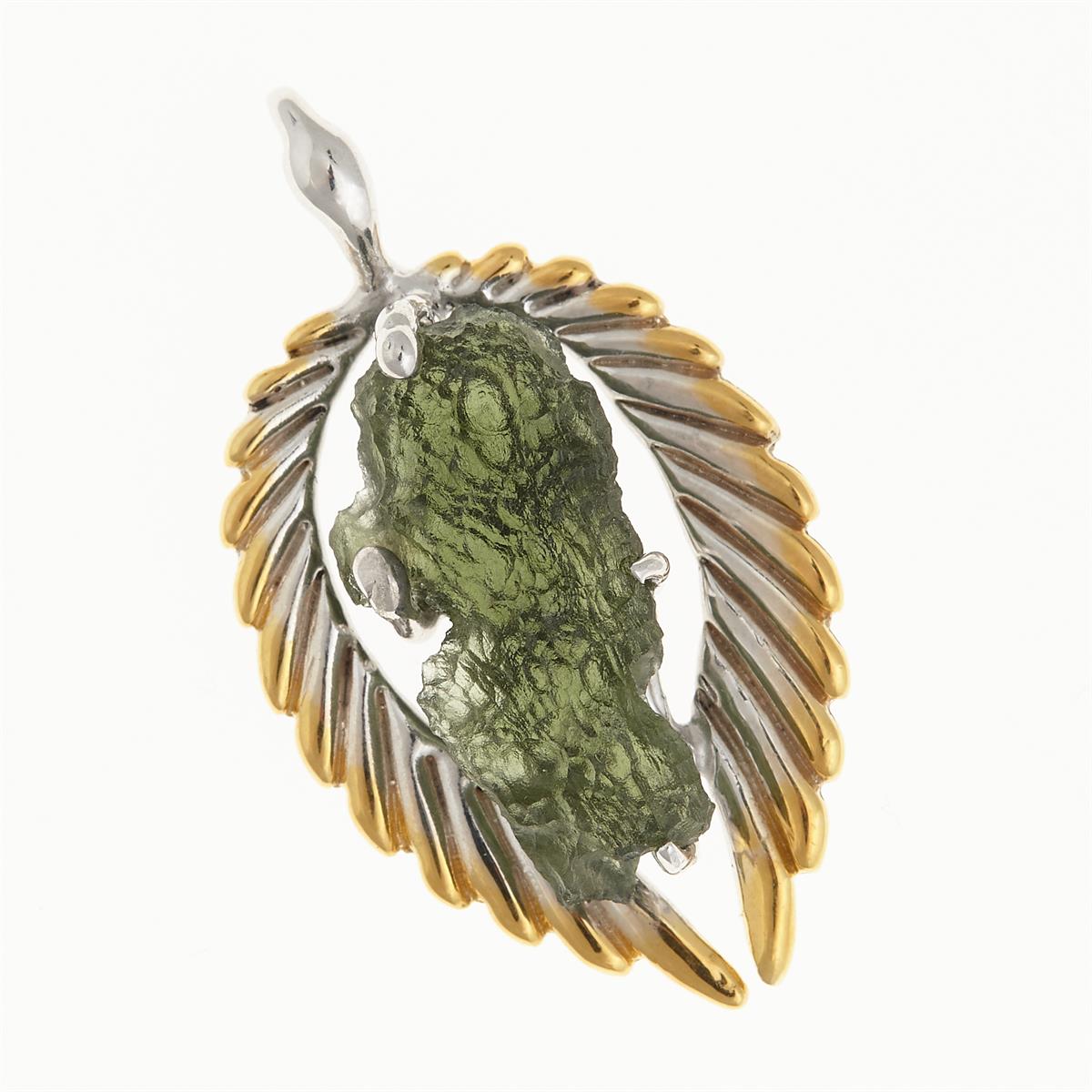 Silver pendant with moldavite - wings - 10668