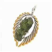 Silver pendant with moldavite - wings - 10668