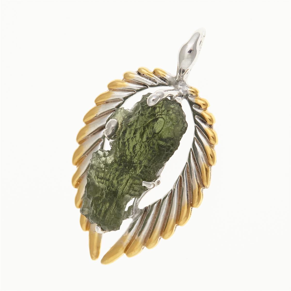 Silver pendant with moldavite - wings - 10668