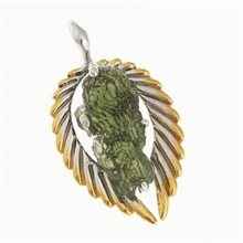 Silver pendant with moldavite - wings - 10668