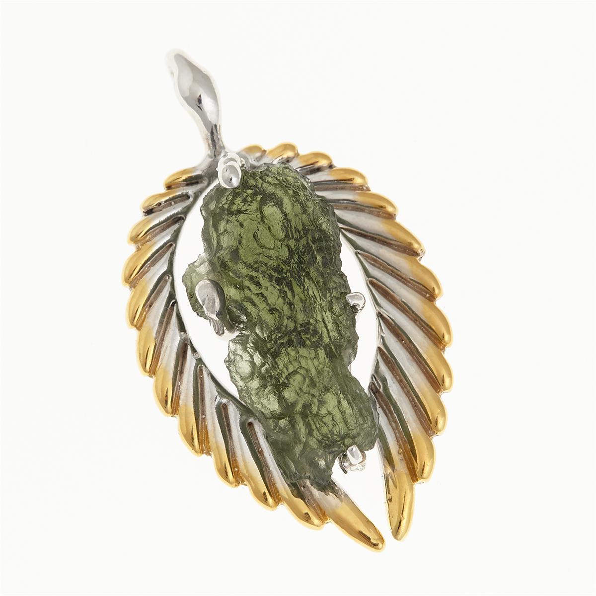 Silver pendant with moldavite - wings - 10668