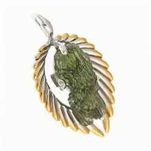 Silver pendant with moldavite - wings - 10668