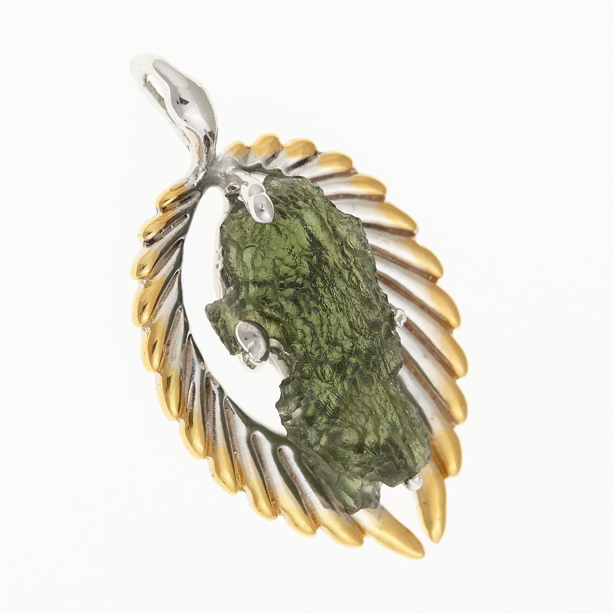Silver pendant with moldavite - wings - 10668