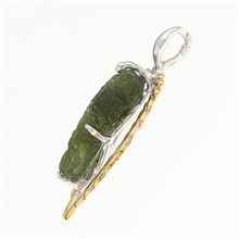 Silver pendant with moldavite - wings - 10668