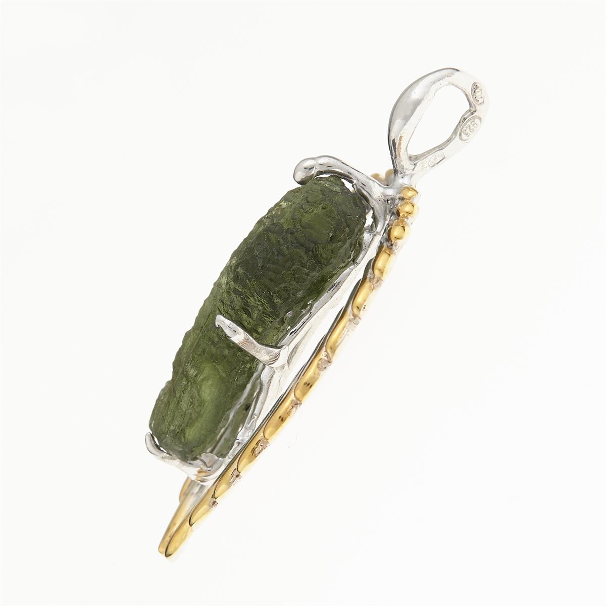 Silver pendant with moldavite - wings - 10668
