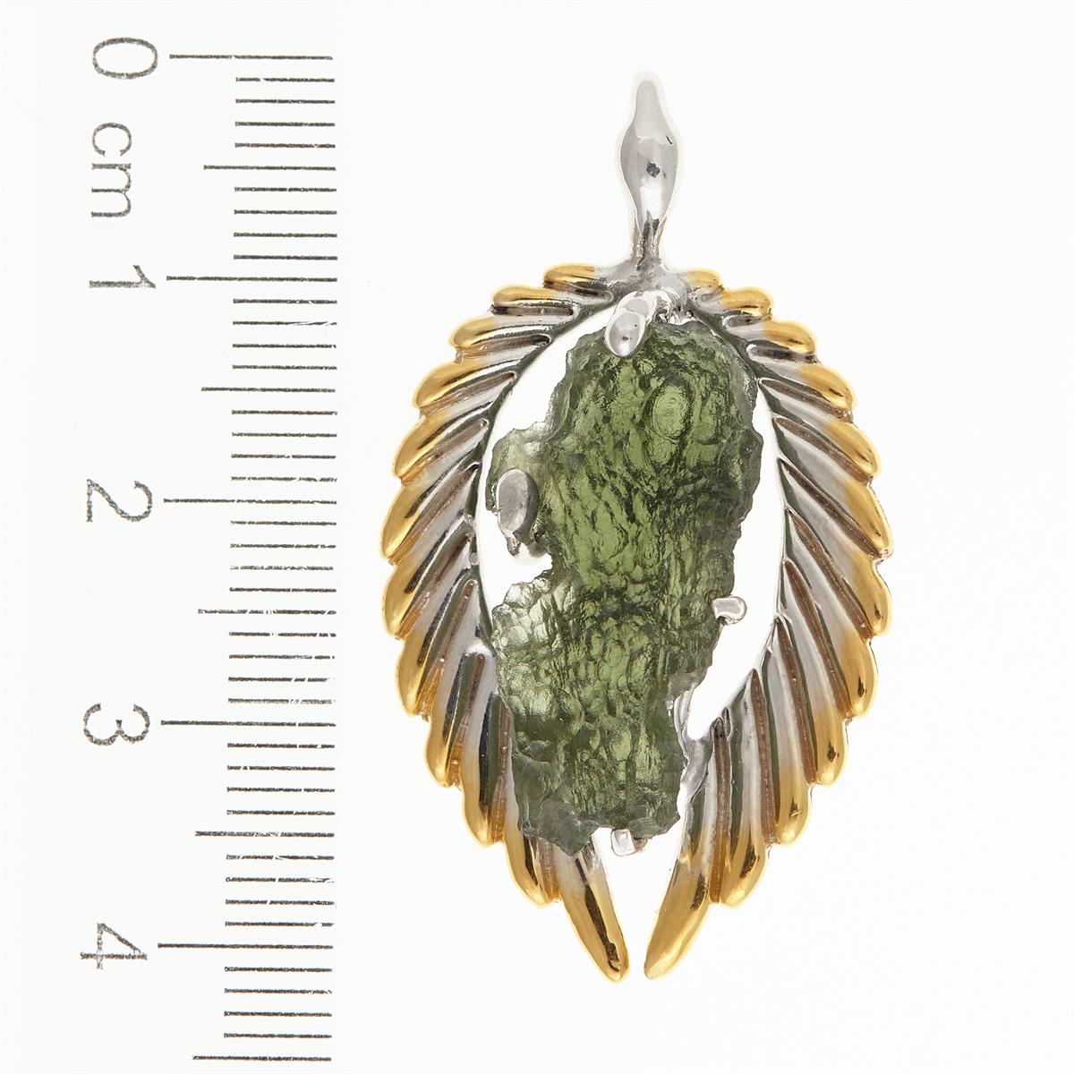 Silver pendant with moldavite - wings - 10668