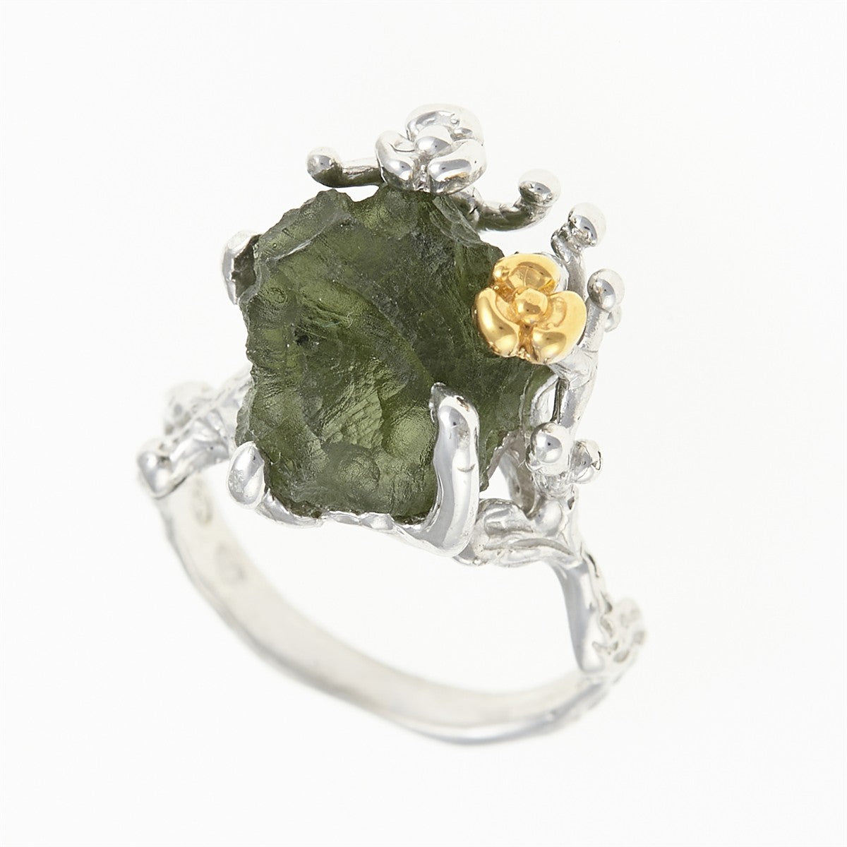Silver ring with natural moldavite 11431