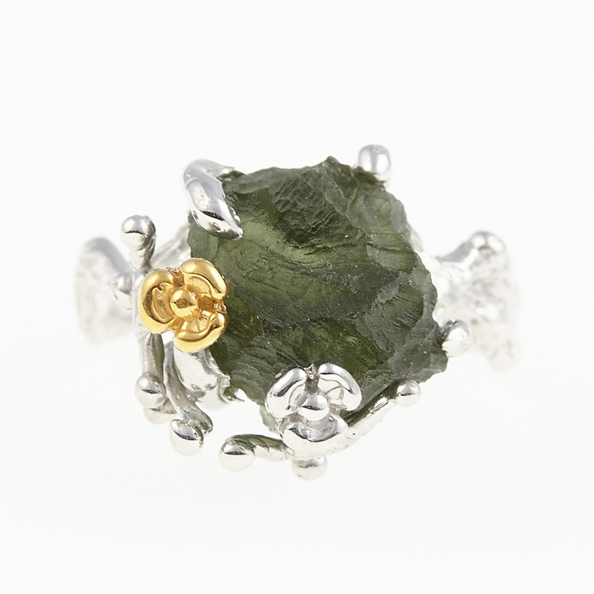 Silver ring with natural moldavite 11431