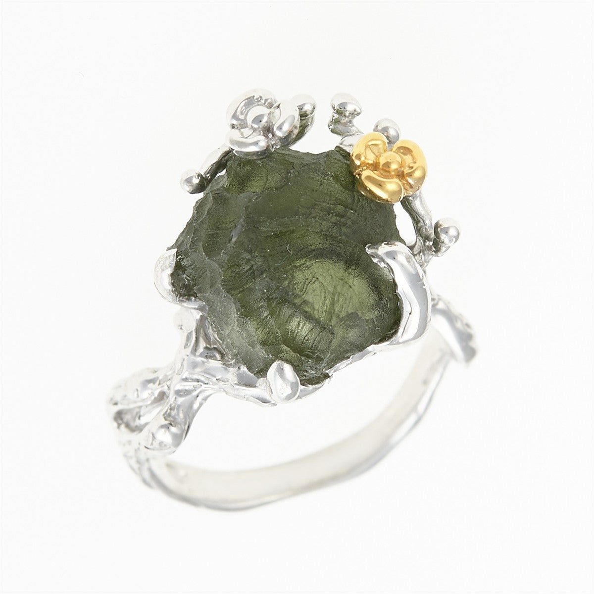 Silver ring with natural moldavite 11431