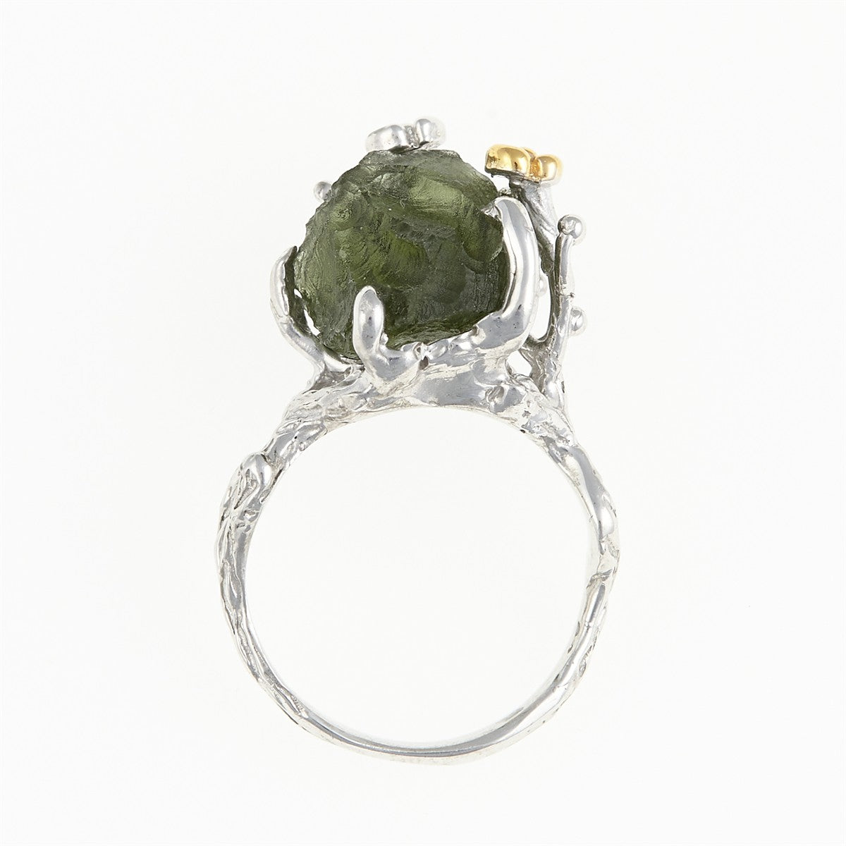 Silver ring with natural moldavite 11431