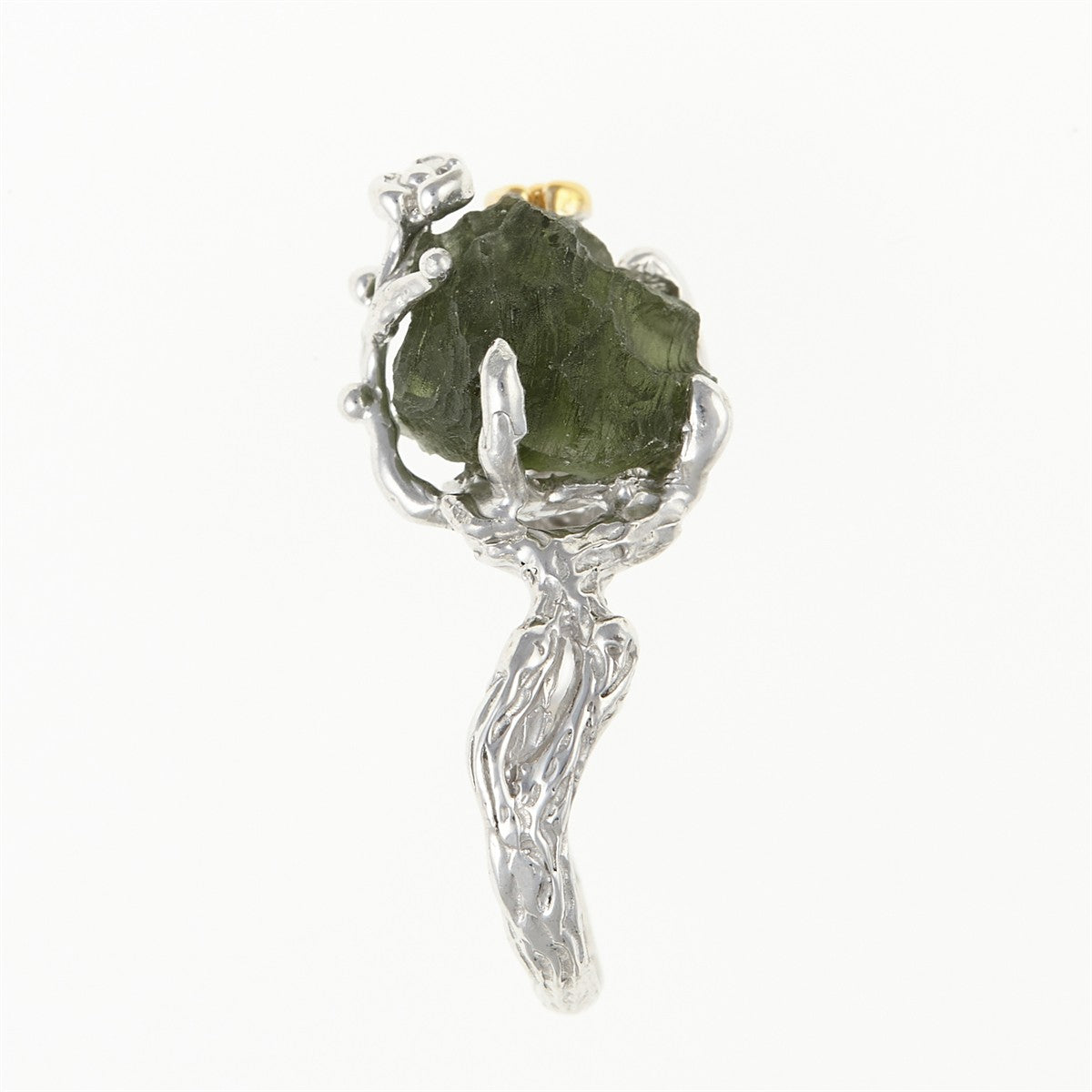 Silver ring with natural moldavite 11431