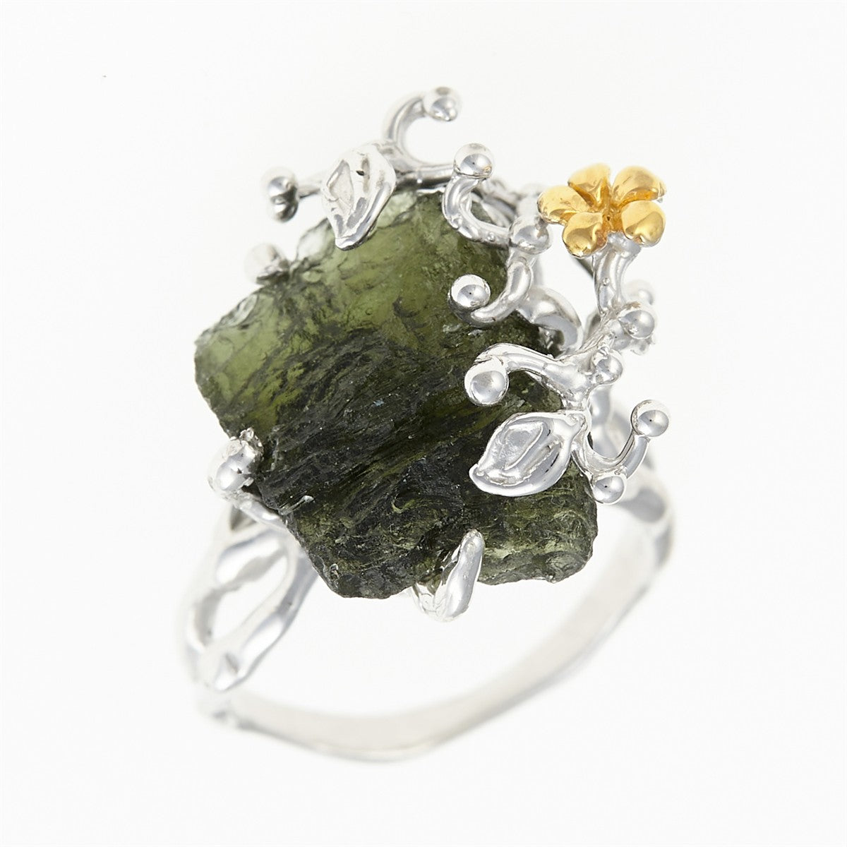 Silver ring with natural moldavite 11438
