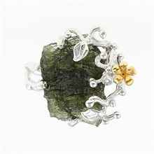Silver ring with natural moldavite 11438