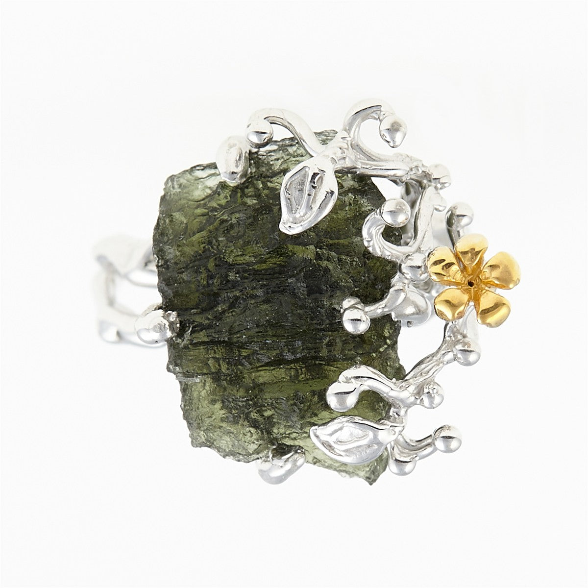 Silver ring with natural moldavite 11438