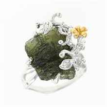 Silver ring with natural moldavite 11438