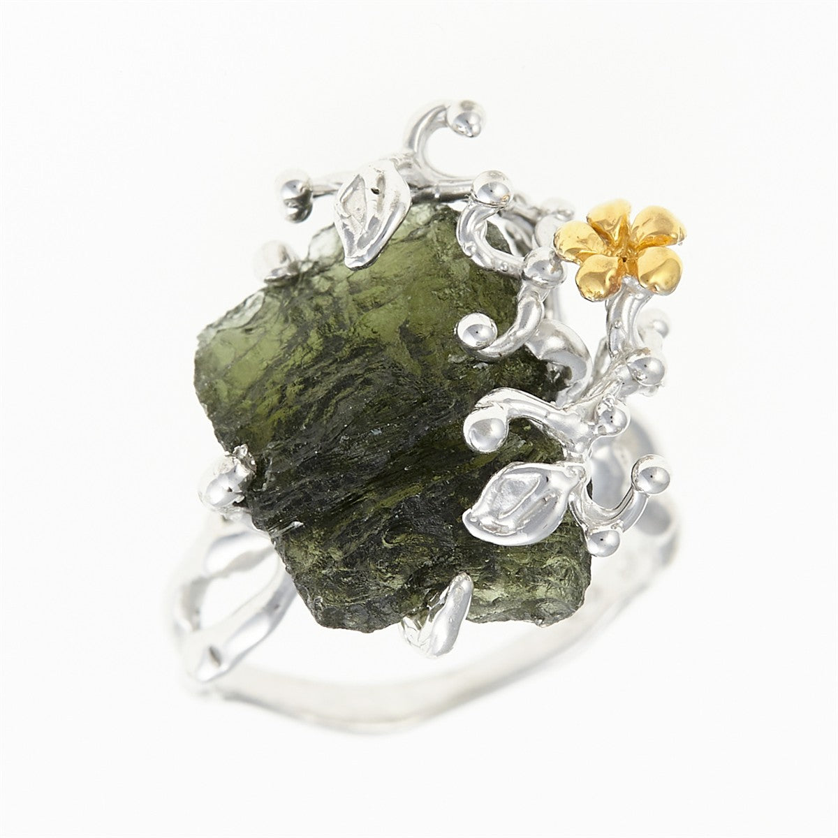 Silver ring with natural moldavite 11438
