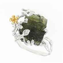 Silver ring with natural moldavite 11438