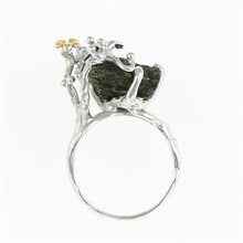 Silver ring with natural moldavite 11438
