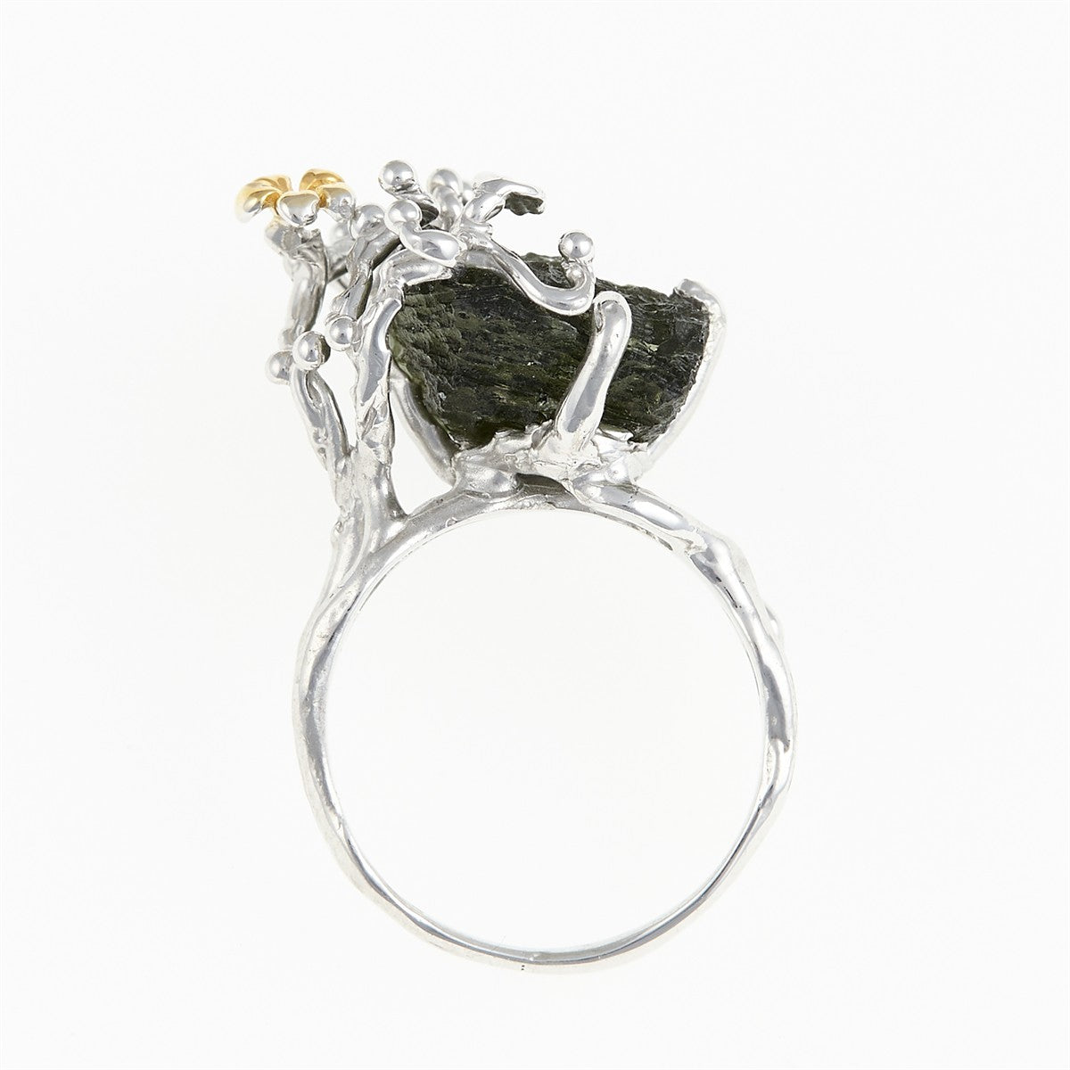 Silver ring with natural moldavite 11438