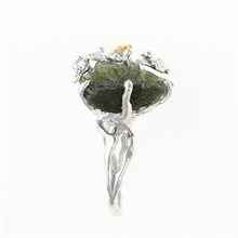 Silver ring with natural moldavite 11438