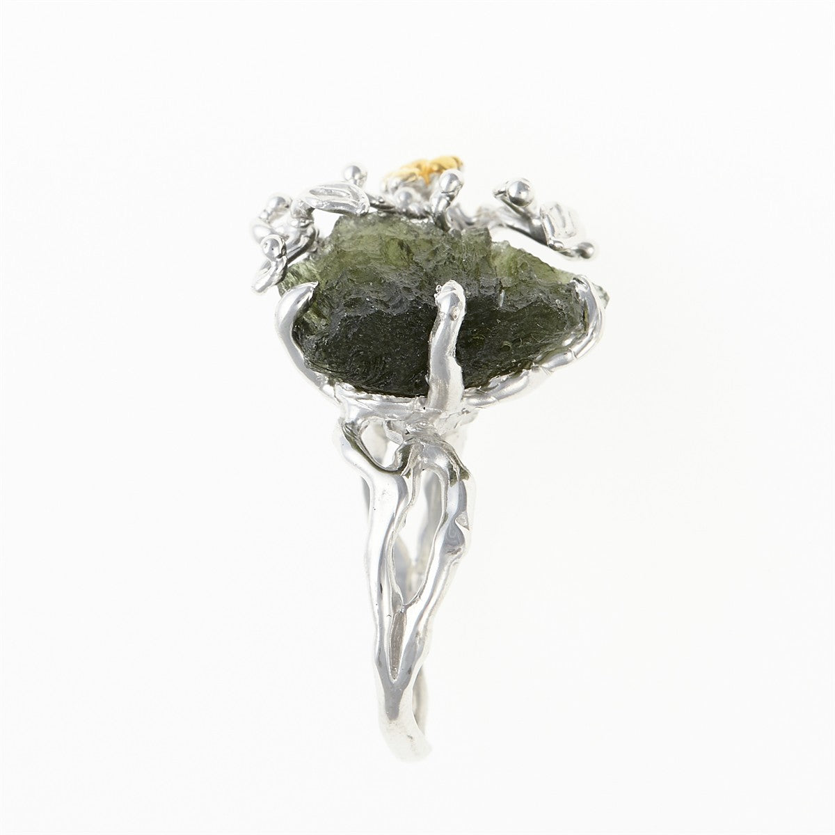 Silver ring with natural moldavite 11438