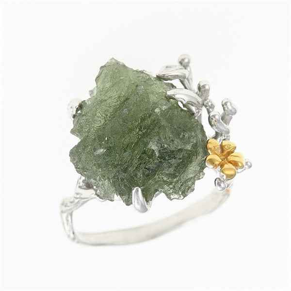 Silver ring with natural moldavite 11439
