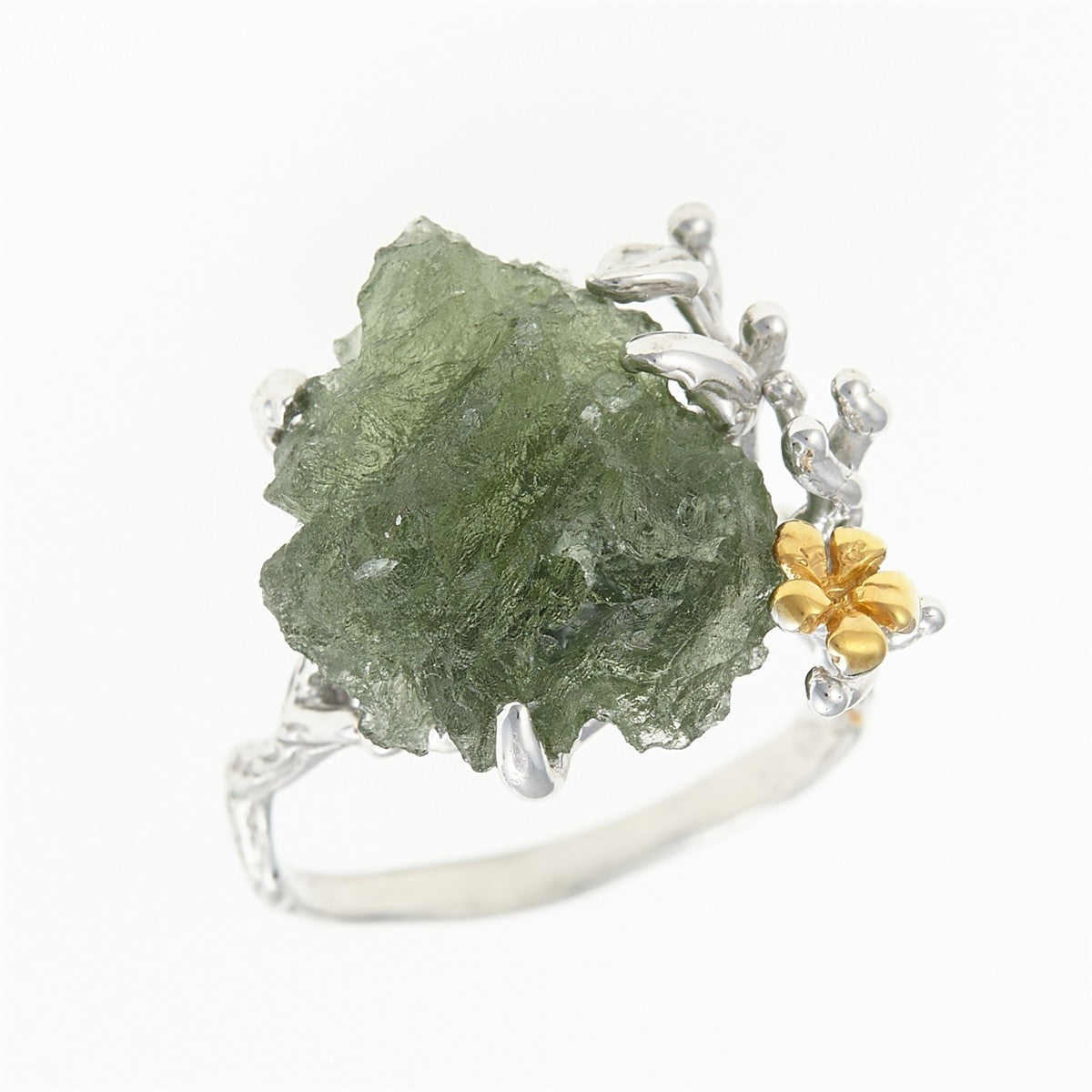 Silver ring with natural moldavite 11439
