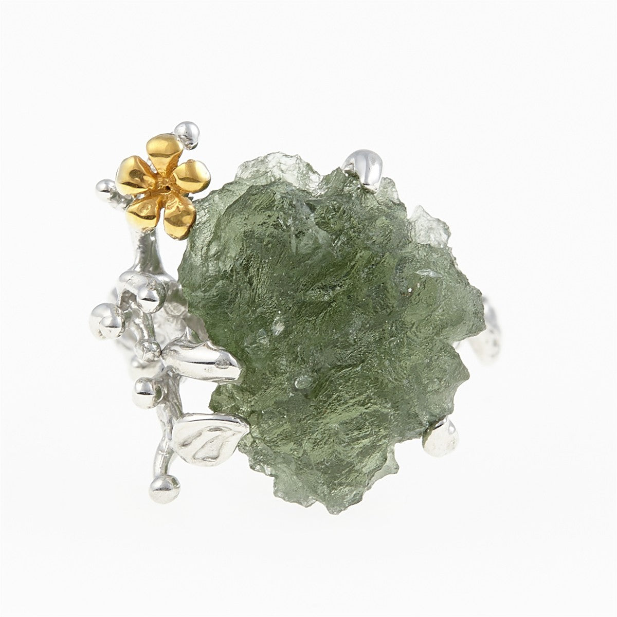 Silver ring with natural moldavite 11439
