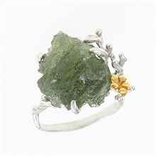 Silver ring with natural moldavite 11439