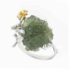 Silver ring with natural moldavite 11439