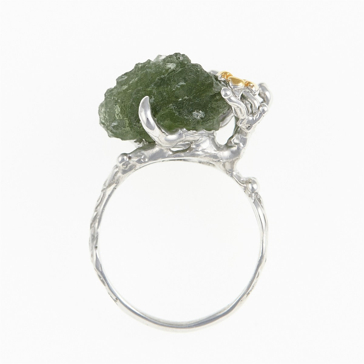 Silver ring with natural moldavite 11439
