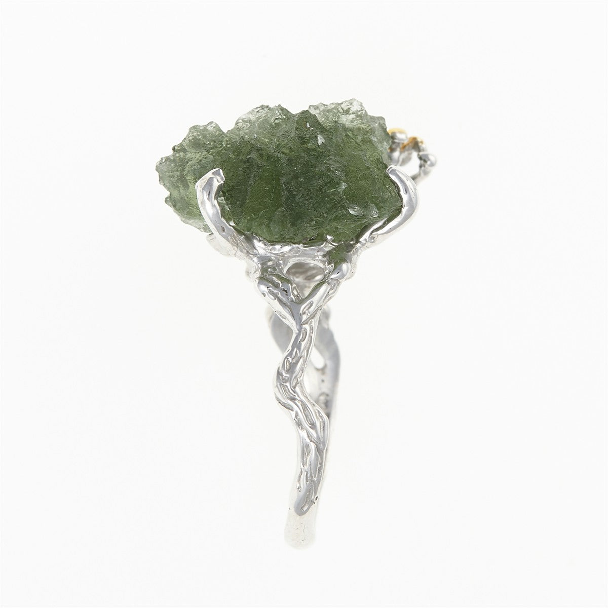 Silver ring with natural moldavite 11439