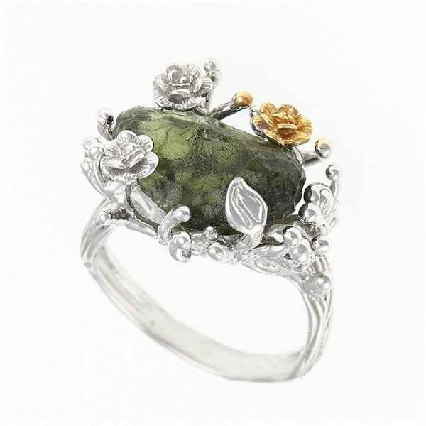 Silver ring with natural moldavite 11440