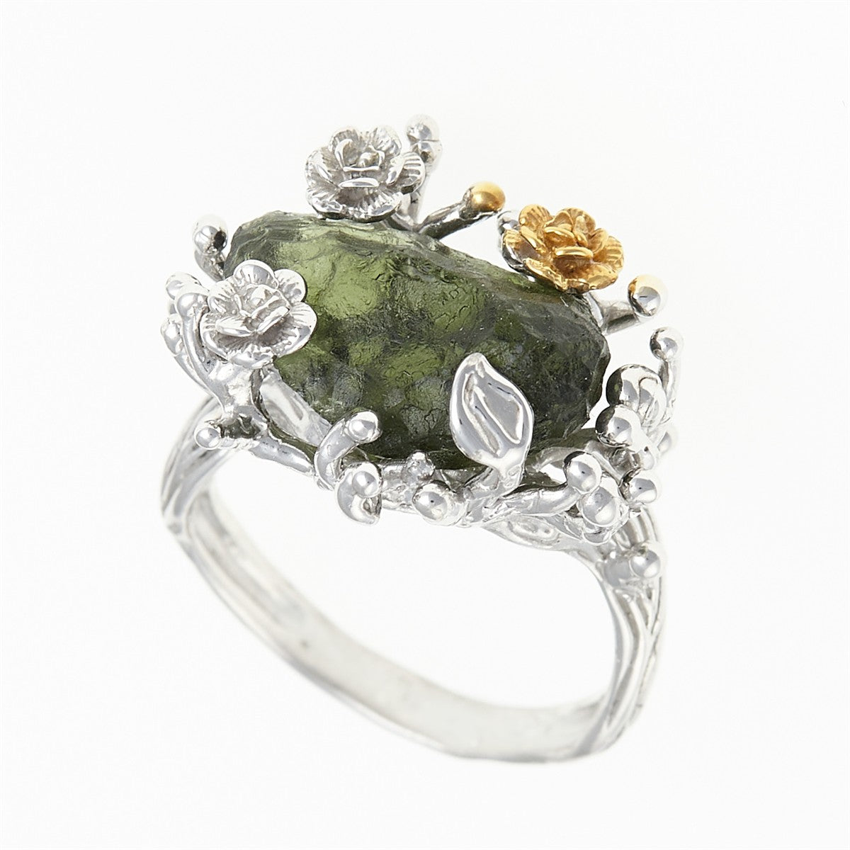 Silver ring with natural moldavite 11440