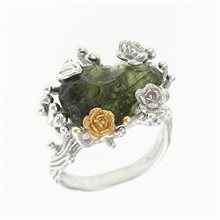 Silver ring with natural moldavite 11440