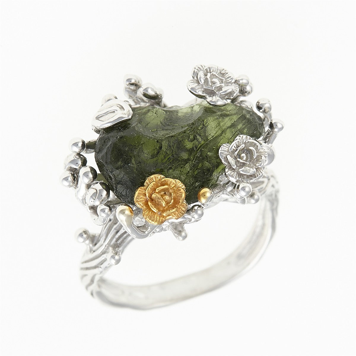 Silver ring with natural moldavite 11440