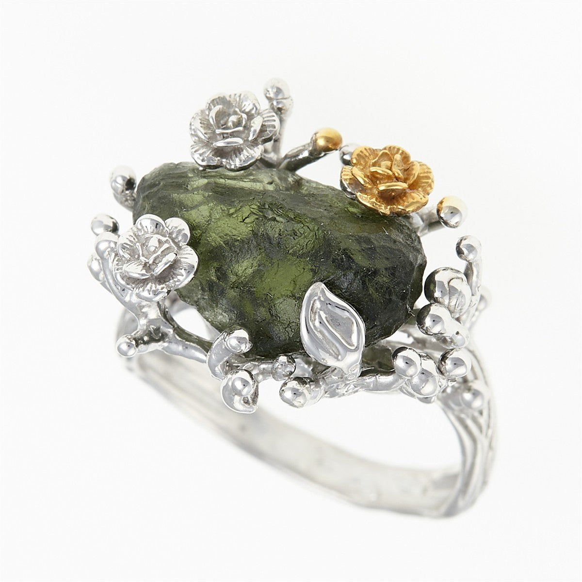Silver ring with natural moldavite 11440