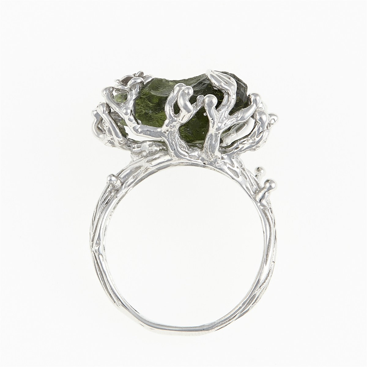 Silver ring with natural moldavite 11440