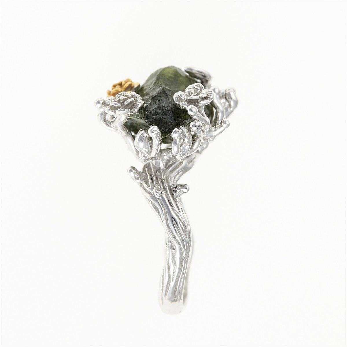Silver ring with natural moldavite 11440