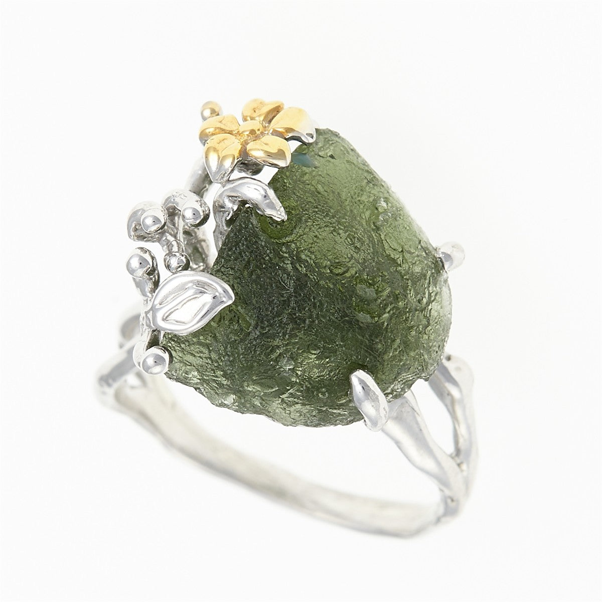 Silver ring with natural moldavite 11441