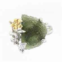 Silver ring with natural moldavite 11441