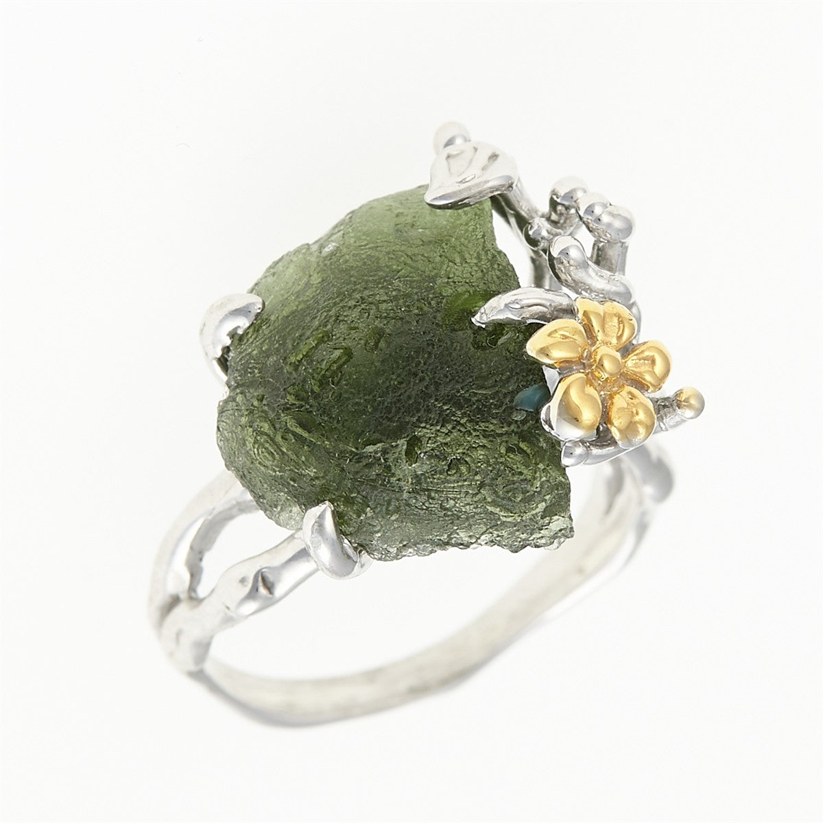 Silver ring with natural moldavite 11441
