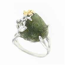 Silver ring with natural moldavite 11441