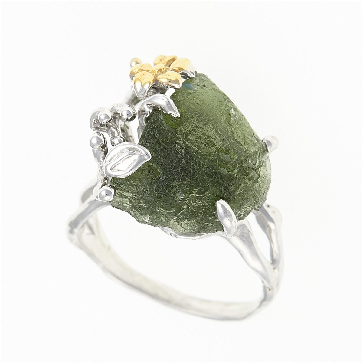 Silver ring with natural moldavite 11441