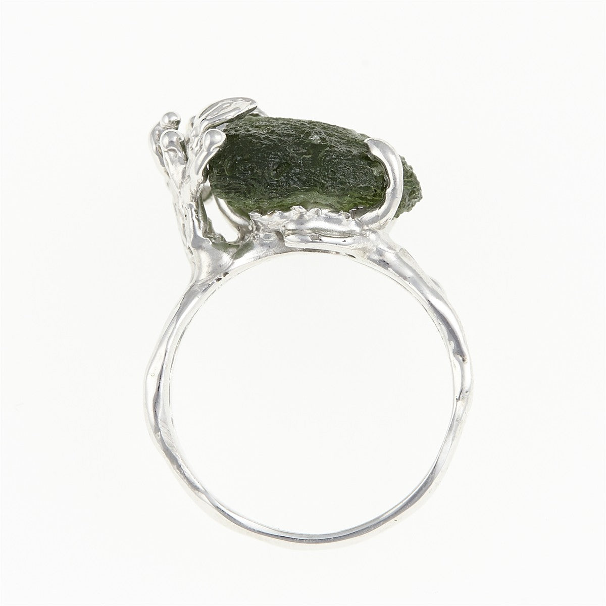 Silver ring with natural moldavite 11441
