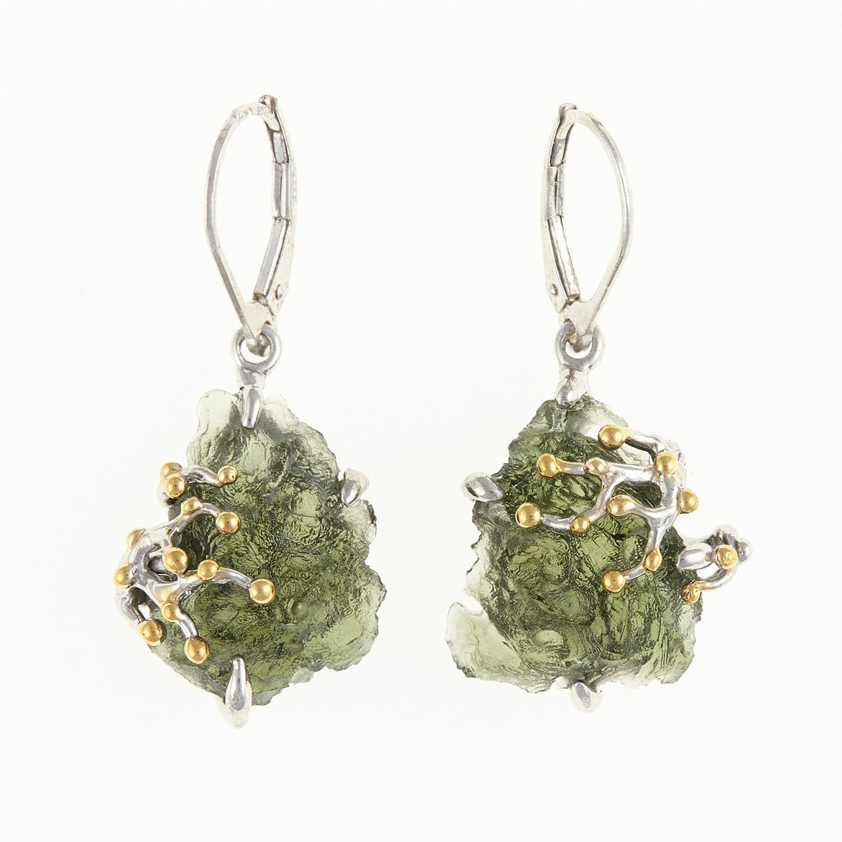Silver earrings with natural moldavites MKOL12318