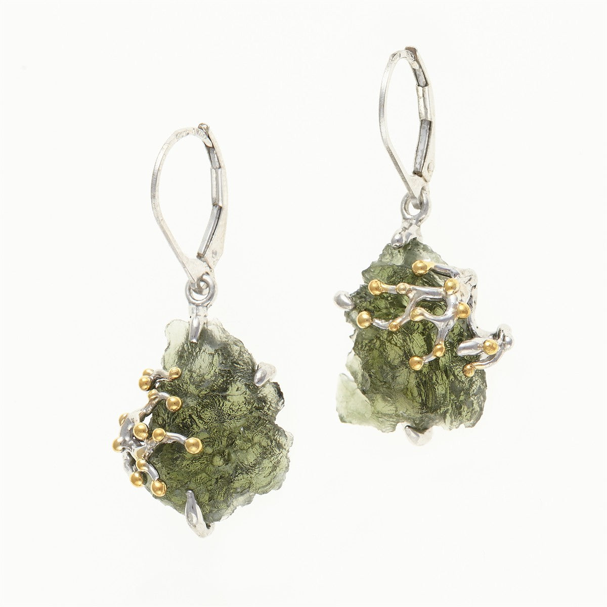 Silver earrings with natural moldavites MKOL12318